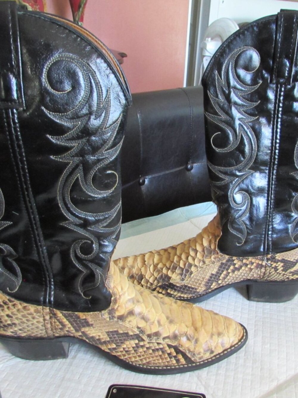 VTG Acme Python Snakeskin Cowboy Western Boots Men 90s Rodeo Size 9 D - Picture 3 of 8